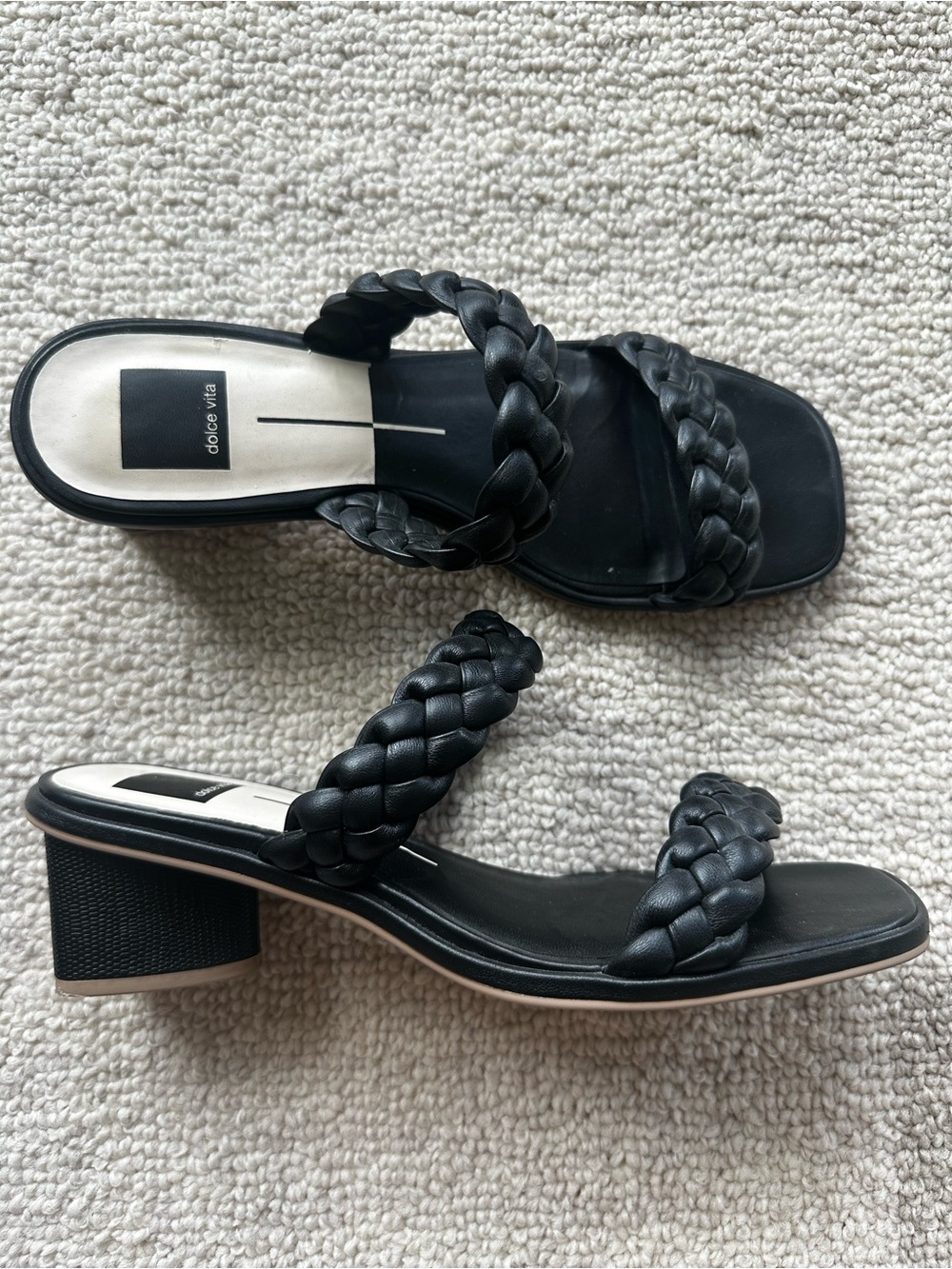 Dolce Vita Black Braided Strap Block Heel Mules